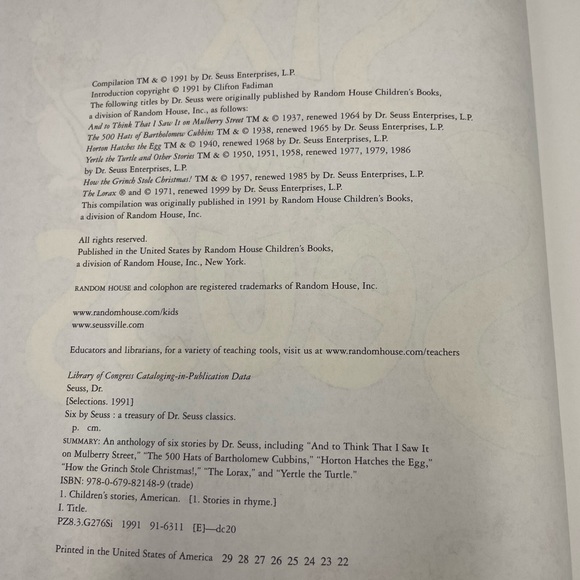 Six by Seuss A Treasury of Dr. Seuss Classics hardcover Childrens Book - Picture 5 of 14